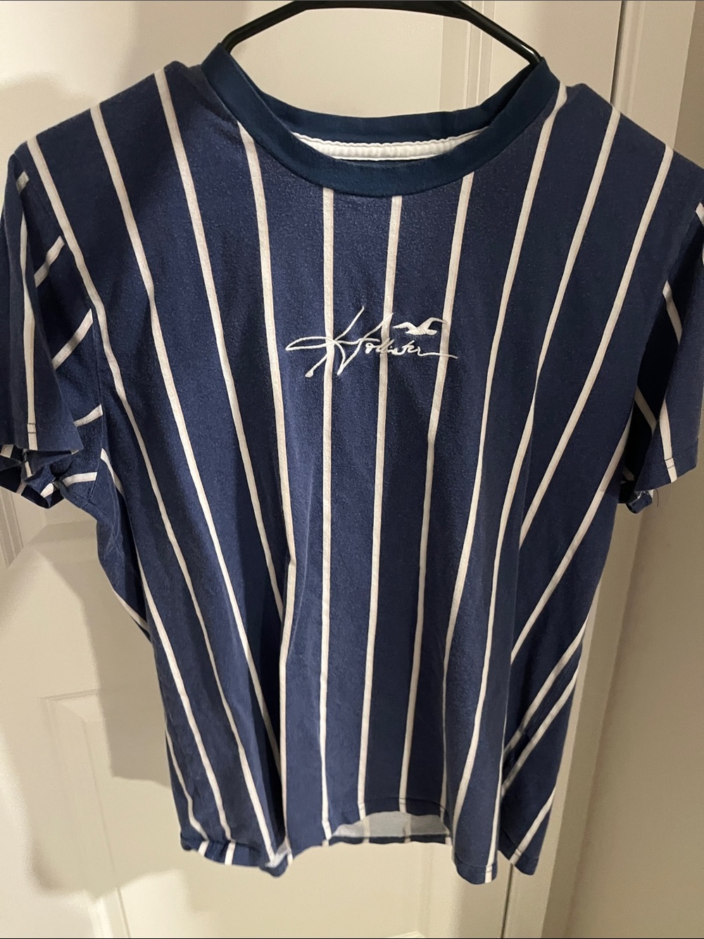 Holister Navy Blue & White Striped Tee -